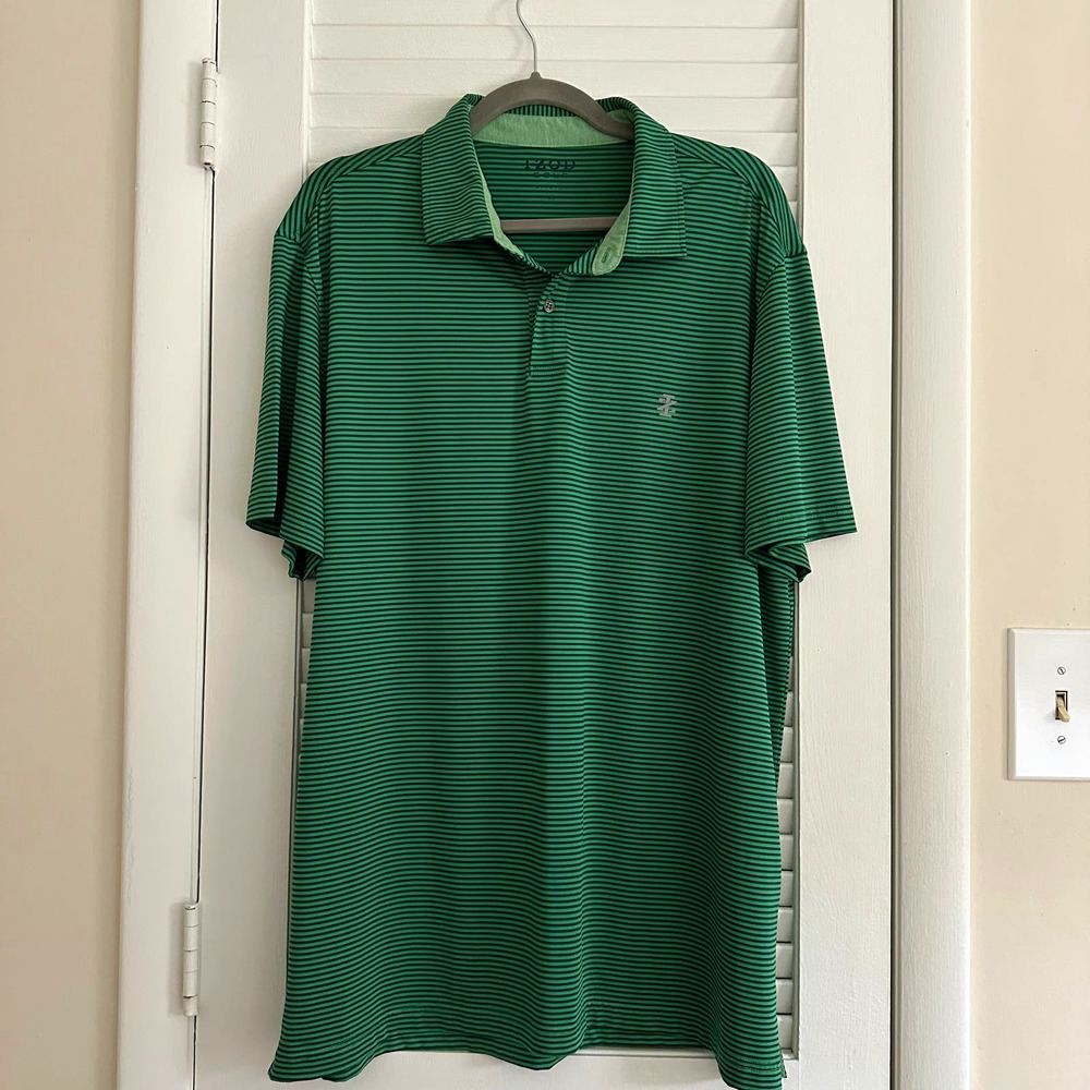 Men's Izod Golf Polo Green and Navy Stripe Size XL